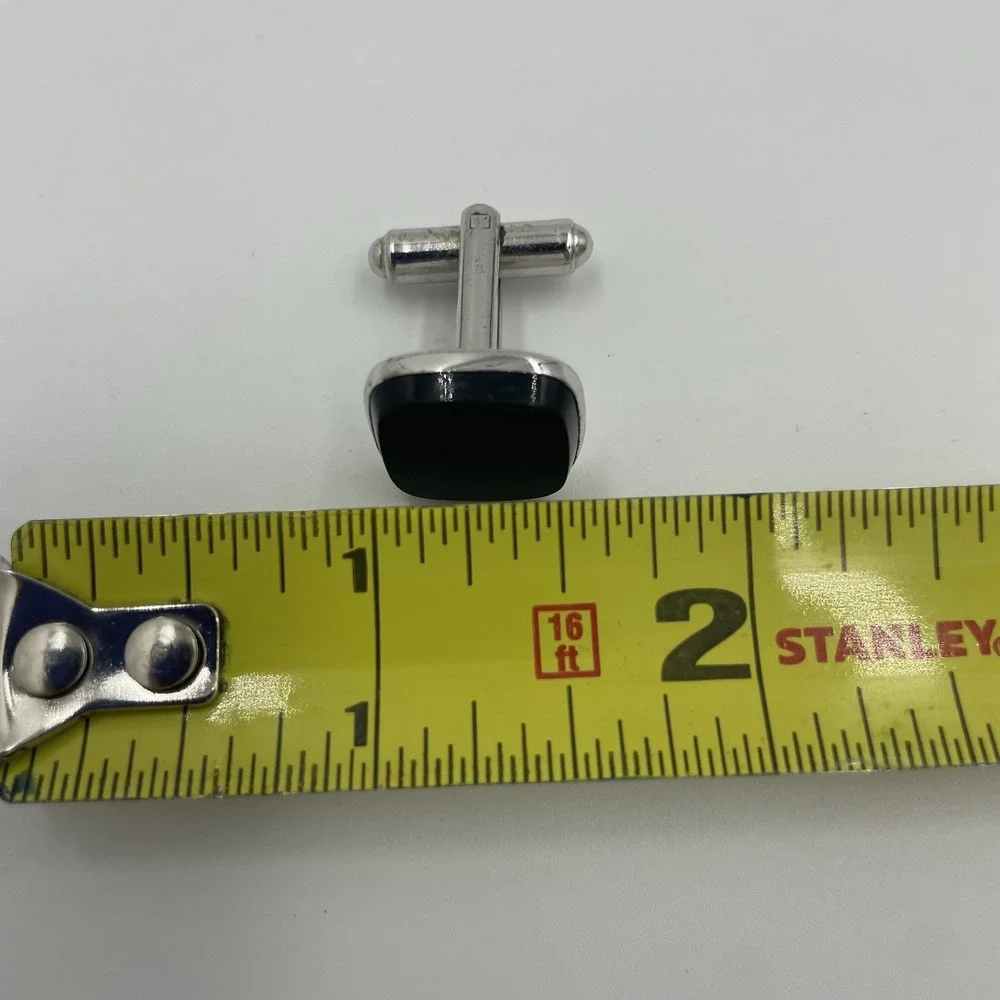 Vintage Black Onyx Men's‎ Cufflinks Silver Tone Square USA Eclectic Grandpa
